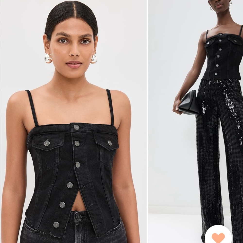 Reformation Coco Black Denim Bustier Top Size 14 NWT
